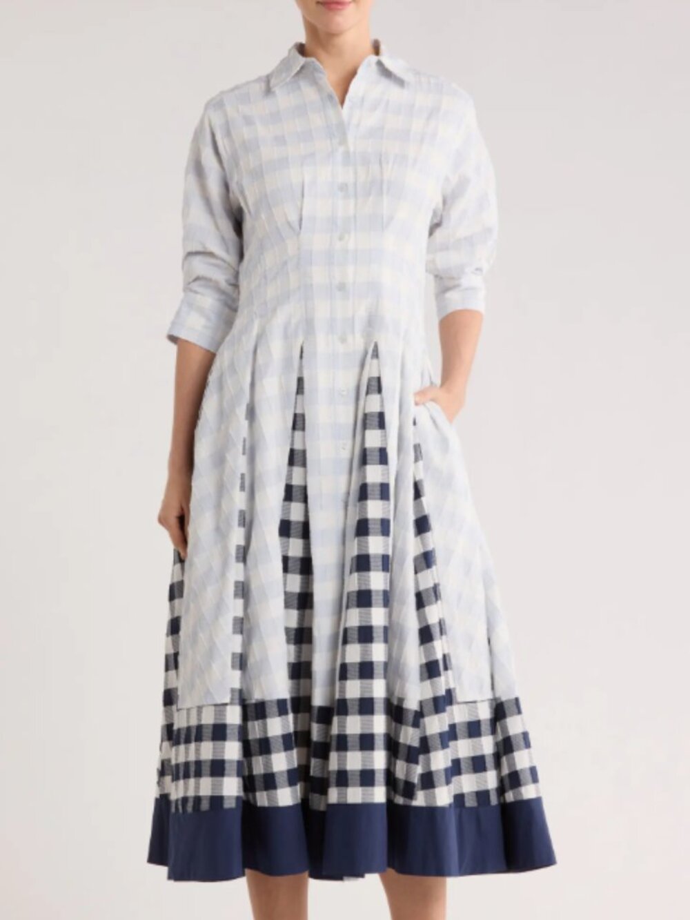 Simkhai Jazz Pintuck Cotton Shirtdress Blue Gingham Size S